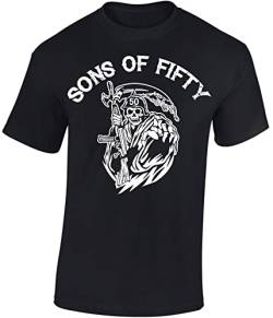 (A) Geburtstagsgeschenk für Biker 50 Jahre - Sons of Fifty - Männer Geschenk T-Shirt zum 50. Geburtstag - Geburtstags Shirt Herren (L) von Baddery