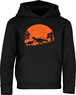 (A) Kinder Pullover : Dino Dawn - Dinosaurier Kapuzenpullover für Jungen (Schwarz 128) von Baddery