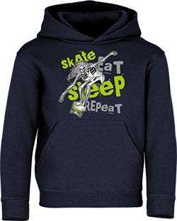 (A) Kinder Pullover: Skate Eat Sleep Repeat - Hoodie Kapuzenpullover Pulli Skateboard Skaten Skater Skaters SK8 - Geschenk Kleidung Junge Jungen Mädchen Kind Sport (Navy 140) von Baddery