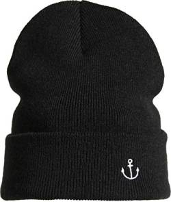 (A) Strickmütze: Anker - Wollmütze Winter-Mütze - Seemann - Long Beanie Herren Damen Junge-n Mädchen Kind-er - Angler Kapitän Mütze - Schwarz - Streetwear Urban - Geschenk (One Size) von Baddery