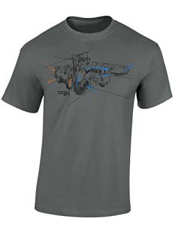 Auto Tuning T-Shirt für Herren: Turbolader Skizze - Motorsport Shirt Männer - Mechaniker & Autoliebhaber Geschenke (Zink L) von Baddery