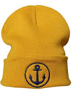 Baddery (A) Strickmütze - Anker - Unisex Mütze für Herren und Damen - Seemannsmütze Geschenk für Segler - Docker Trawler Fischer Beanie (One Size - Gelb) von Baddery