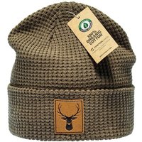 Baddery Beanie Organic Cotton Strickmütze: Hirsch mit Leder Patch - Bio Baumwolle, hochwertiger Strick, 100% Bio-Baumwolle, Stick-Motiv, One Size von Baddery