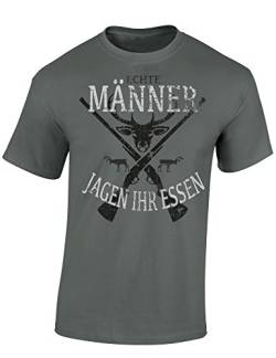 Baddery Jäger T-Shirt: Echte Männer Jagen Ihr Essen - Geschenkidee für Jäger - Geschenke - Jägerbekleidung (L) Zinkgrau von Baddery
