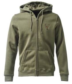 Baddery Jägerjacke Herren - Hirsch (Bestickt) - Geschenk für Jäger - Jagdjacke Männer - Jäger Kleidung Jagd Zubehör (BY012 Zip-Hoodie Oliv L) von Baddery