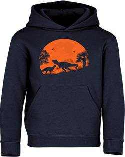 Baddery Kinder Pullover : Dino Dawn - Dinosaurier Kapuzenpullover für Jungen (Navy 116) von Baddery