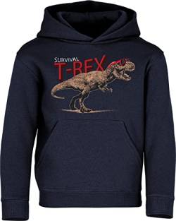Baddery Kinder Pullover : Survival T-Rex Dino - Dinosaurier Kapuzenpullover für Jungen (Navy 128) von Baddery