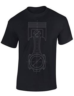 Baddery Petrolhead: Kolben Skizze - Geschenk für Autoliebhaber - T-Shirt für alle Tuning-, Drift-, und Motorsport Fan - Auto T-Shirt Herren Shirt - Geschenk Auto - Auto-Fahrer, Schwarz, L von Baddery