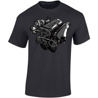 Baddery Print-Shirt Auto T-Shirt : 3 Liter Twin Turbo Motor - Motorsport Tuning Autofans, hochwertiger Siebdruck, auch Übergrößen, aus Baumwolle von Baddery