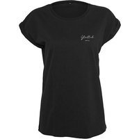 Baddery Print-Shirt Damen T-Shirt : Glücklich steht dir - Funshirts für Frauen (Loose Fit), hochwertiger Siebdruck, auch Übergrößen, aus Baumwolle von Baddery