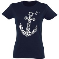 Baddery Print-Shirt Damen T-Shirt: Anker - Segeln Meer See Kapitänin Boot, hochwertiger Siebdruck, aus Baumwolle von Baddery