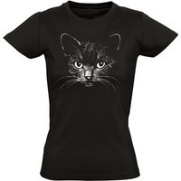 Baddery Print-Shirt Damen T-Shirt: Katze - Cat Kätzchen Miau Mieze, hochwertiger Siebdruck, aus Baumwolle von Baddery