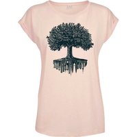 Baddery Print-Shirt Garten T-Shirt Damen : Forest City - Frauen Tshirt - Nature Shirt Baum, hochwertiger Siebdruck, aus Baumwolle von Baddery