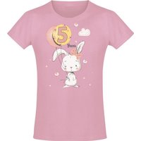 Baddery Print-Shirt Geburstagsgeschenk für Mädchen : 5 Jahre mit Hase, hochwertiger Siebdruck, aus Baumwolle von Baddery