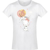 Baddery Print-Shirt Geburstagsgeschenk für Mädchen : 6 Jahre mit Hase, hochwertiger Siebdruck, aus Baumwolle von Baddery