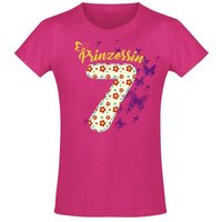 Baddery Print-Shirt Geburstagsgeschenk für Mädchen : 7 Jahre mit Blumen, hochwertiger Siebdruck, aus Baumwolle von Baddery