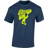 Baddery Print-Shirt Kletter Tshirt : Wer loslässt hat zwei Hände frei - T-Shirt Klettern, hochwertiger Siebdruck, auch Übergrößen, aus Baumwolle von Baddery