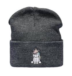 Baddery Strickmütze: Einhorn - Beanie/Winter/Woll-Mütze/Roll-Muetze/Kinder/Cool/Slouch/Herren Damen Fraue-en Männer/Lustig-e/Geschenk Freundin/Urban/Süss/Unicorn (Grau) von Baddery