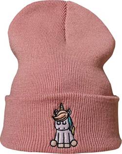 Baddery Strickmütze: Einhorn - Beanie/Winter/Woll-Mütze/Roll-Muetze/Kinder/Cool/Slouch/Herren Damen Fraue-en Männer/Lustig-e/Geschenk Freundin/Urban/Süss/Unicorn (Rosa) von Baddery