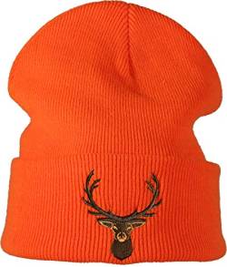 Baddery: Jäger Mütze - Hirsch - Jäger Geschenke für Männer & Frauen - Outdoor Strickmütze - Jagdbekleidung Herren - Jäger Hut - Jagd Zubehör (One Size - Signal Orange) von Baddery