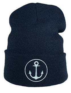 Baddery: Strickmütze - Anker - Unisex Mütze für Herren und Damen - Seemannsmütze Geschenk für Segler - Docker Trawler Fischer Beanie (One Size - Navy Blau) von Baddery