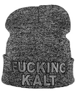 Baddery: Strickmütze - Fucking Kalt - Unisex Beanie Mütze für Herren und Damen - Winter Mütze (One Size - Antique Grey) von Baddery