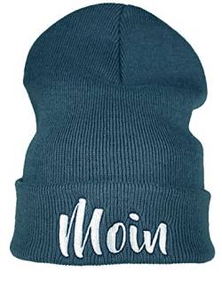 Baddery: Strickmütze - Moin - Unisex Mütze für Herren und Damen - Seemannsmütze Geschenk für Segler - Docker Trawler Fischer Hamburg Beanie (One Size - Airforce Blue) von Baddery