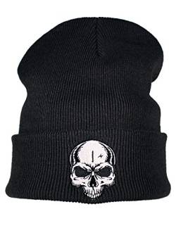 Baddery: Strickmütze - Totenkopf - Geschenk für Metal Fans - Unisex Beanie Mütze für Herren und Damen - Halloween Skull (One Size - Schwarz) von Baddery