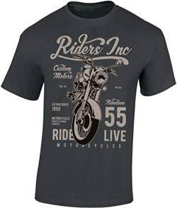 Biker T-Shirt Herren : Cafe Racer Reunion - Motorrad Geschenke für Männer Tshirt - Motorradfahrer T Shirt - Motorradbekleidung Zubehör (Dark Grey L) von Baddery