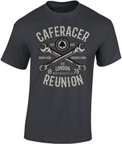 Biker T-Shirt Herren : Cafe Racer Reunion - Motorrad Geschenke für Männer Tshirt - Motorradfahrer T Shirt - Motorradbekleidung Zubehör (Dark Grey XL) von Baddery