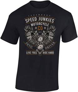 Biker T-Shirt Herren : Legendary Speed Junkies - Motorrad Geschenke für Männer Tshirt - Motorradfahrer T Shirt - Motorradbekleidung Zubehör (Schwarz L) von Baddery