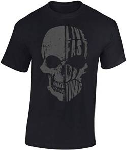 Biker T-Shirt Herren : Live Fast Die Young - Motorrad Geschenke für Männer Tshirt - Motorradfahrer T Shirt - Motorradbekleidung Zubehör (Schwarz XXL) von Baddery