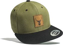 Cap Hirsch (Leder-Patch) Outdoor Cap Herren Flexfit Snapback - Basecap Herren & Damen - Kletter Ausrüstung Wander Zubehör (Green-Black) von Baddery