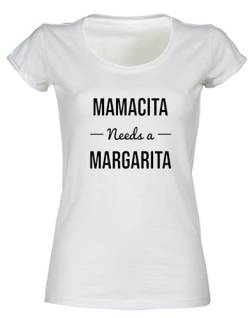 Fun Tshirt Damen - Mamacita Needs a Margarita - JGA Shirt Frauen - Geschenke für Mama - Mädelsabend T-Shirt (Weiß M) von Baddery