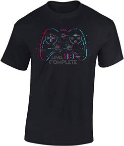 Gamer T-Shirt (A) Geburtstagsgeschenk für Männer 18 Jahre - Level 18 Complete - Geschenk Tshirt zum 18. Geburtstag - Geburtstags Shirt Herren (L) von Baddery