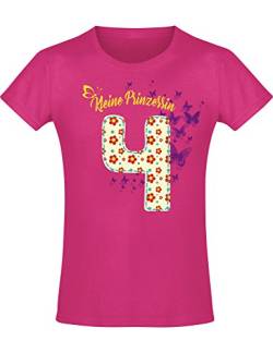 Geburstagsgeschenk für Mädchen : 4 Jahre mit Blumen - Mädchen Tshirt - Geburtstagsshirt - Mäddchen T-Shirt (Fuchsia 116) von Baddery
