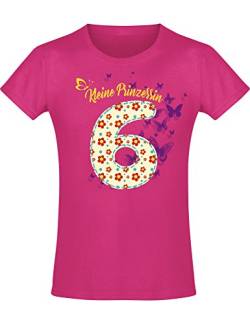 Geburstagsgeschenk für Mädchen : 6 Jahre mit Blumen - Mädchen Tshirt - Geburtstagsshirt - Mäddchen T-Shirt (Fuchsia 128) von Baddery