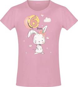 Geburstagsgeschenk für Mädchen : 6 Jahre mit Hase - Mädchen Tshirt - Geburtstagsshirt - Mäddchen T-Shirt (Pink 128) von Baddery