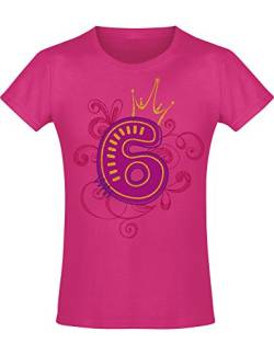 Geburstagsgeschenk für Mädchen : 6 Jahre mit Krone - Mädchen Tshirt - Geburtstagsshirt - Mäddchen T-Shirt (Fuchsia 128) von Baddery