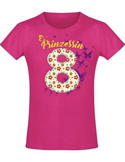 Geburstagsgeschenk für Mädchen : 8 Jahre mit Blumen - Mädchen Tshirt - Geburtstagsshirt - Mäddchen T-Shirt (Fuchsia 140) von Baddery