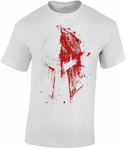 Gym Shirt Herren : Sparta Bluthelm - Spartaner T-Shirt - Spartan Shirt - Sport Fitness Tshirt Herren (Weiss L) von Baddery