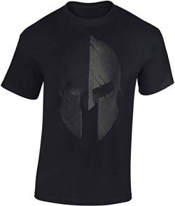 Gym Shirt Herren : Sparta Helm - Spartaner T-Shirt - Spartan Shirt - Sport Fitness Tshirt Herren (Schwarz 6XL) von Baddery