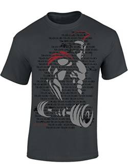 Gym Shirt Herren : Train Hard Spartan - Sparta T-Shirt - Spartaner Shirt - Sport Fitness Tshirt Herren (Dark Grey L) von Baddery