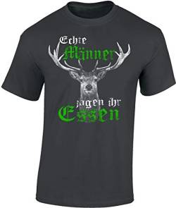 Jäger T-Shirt Männer - Echte Männer jagen Ihr Essen - Geschenk für Jäger - Jagd Tshirt Herren - Jäger Kleidung Jagd Zubehör (Dark Grey L) von Baddery