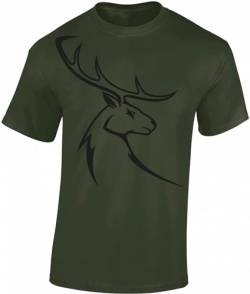 Jäger T-Shirt Männer - Hirschbock - Geschenk für Jäger - Jagd Tshirt Herren - Jäger Kleidung Jagd Zubehör (Army L) von Baddery