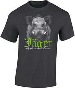 Jäger T-Shirt Männer - Jäger Adrenalin - Geschenk für Jäger - Jagd Tshirt Herren - Jäger Kleidung Jagd Zubehör (Dark Grey L) von Baddery