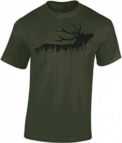 Jäger T-Shirt Männer - Waldhirsch - Geschenk für Jäger - Jagd Tshirt Herren - Jäger Kleidung Jagd Zubehör (Army L) von Baddery