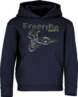 Kinder Pullover: Freeride Downhill - Hoodie Kapuzenpullover Pulli Fahrrad Geschenk-e Jungen & Mädchen - Radfahrer-in Mountain Bike MTB BMX Rad Outdoor Junge Kind Sport Geburtstag (Navy 164) von Baddery