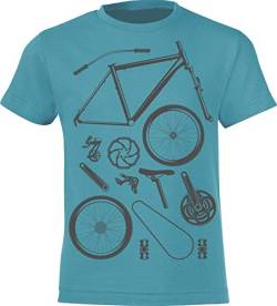 Kinder T-Shirt: Bike Parts - Fahrrad Geschenk-e Jungen & Mädchen - Radfahrer-in Mountain Bike MTB BMX Roller Rad Outdoor Junge Kind - Verkehr Schule Sport Trikot Geburtstag (Blau 134/146) von Baddery