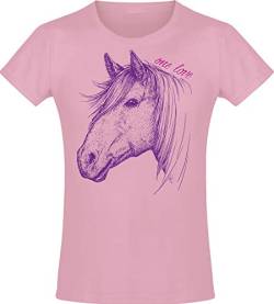 One Love - Mädchen Pferde T-Shirt - Geburtstag-s Shirt Pferd - Kinder - Geschenk-Idee - Freundin - Reiten Pony - Horse-Girl - Pink Rosa - Niedlich - BFF - Schule - Kindergeburtstag (140) von Baddery